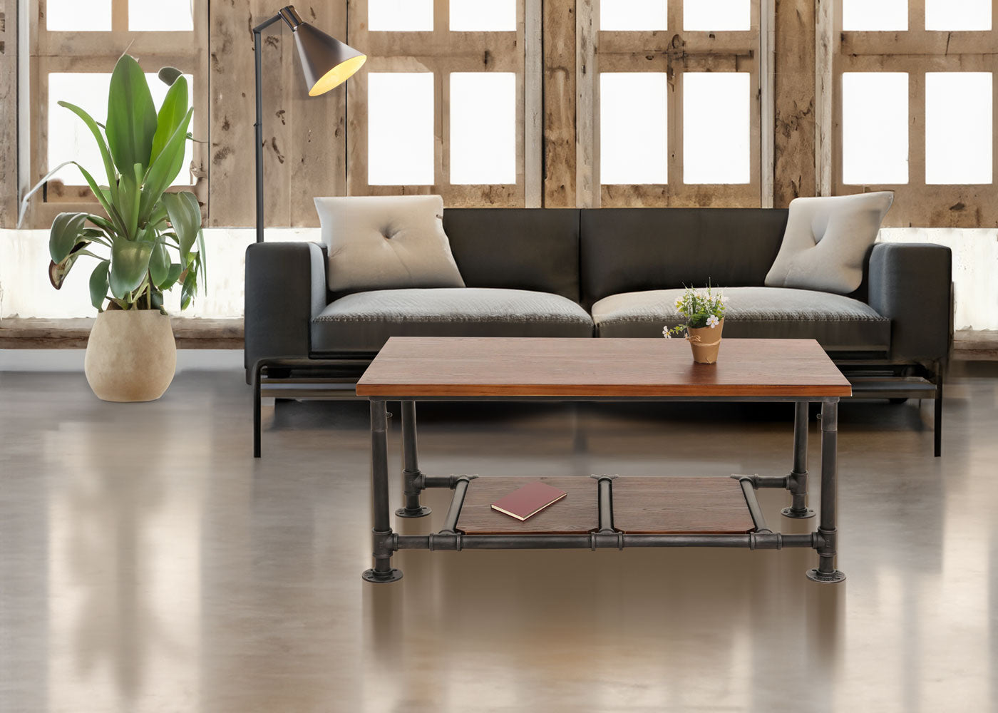 Cosmo Casa - Salontafel - Industrieel Woonkamer Bijzettafel - Massief Hout & Metaal - 48x100x50 cm - Bruin