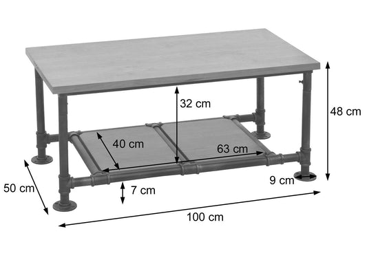 Cosmo Casa - Salontafel - Industrieel Woonkamer Bijzettafel - Massief Hout & Metaal - 48x100x50 cm - Bruin