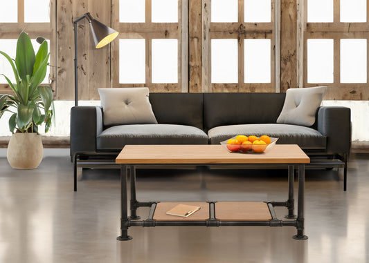 Cosmo Casa - Salontafel - Industrieel Woonkamer Bijzettafel - Massief Hout & Metaal - 48x100x50 cm - Naturel