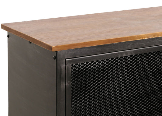 Cosmo Casa - Salontafel met Wielen - 2 Compartimenten - 3D Structuur - Industrieel Retro Metaal & Hout - 45x120x60 cm - Zwart, Bruin