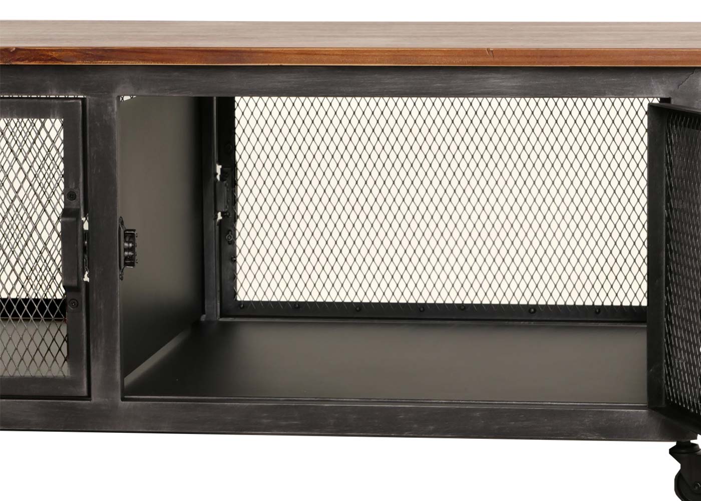 Cosmo Casa - Salontafel met Wielen - 2 Compartimenten - 3D Structuur - Industrieel Retro Metaal & Hout - 45x120x60 cm - Zwart, Bruin