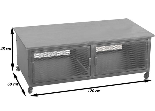 Cosmo Casa - Salontafel met Wielen - 2 Compartimenten - 3D Structuur - Industrieel Retro Metaal & Hout - 45x120x60 cm - Zwart, Naturel