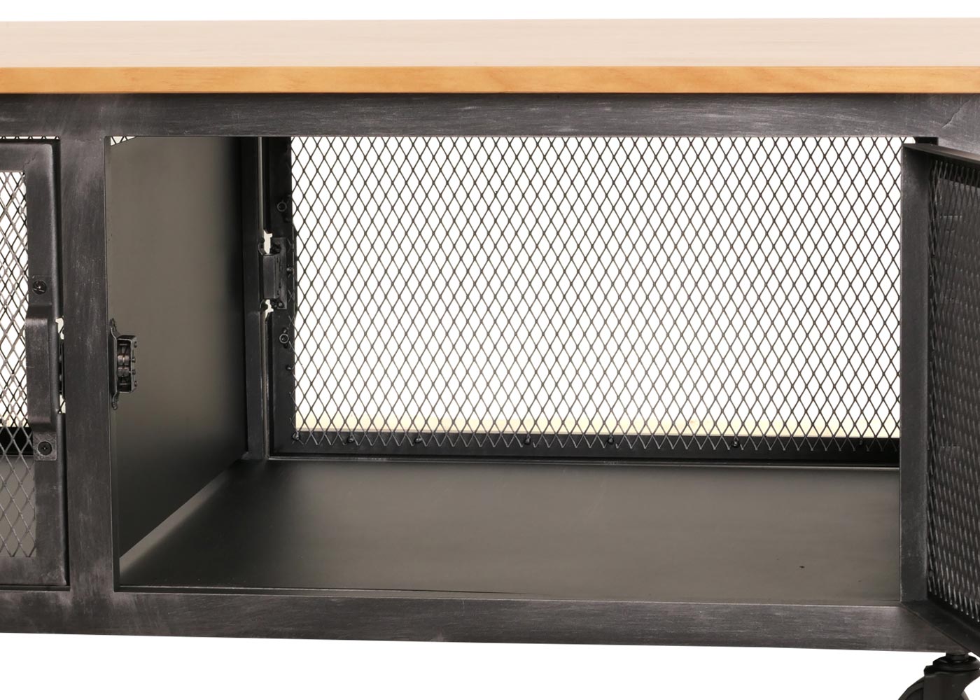 Cosmo Casa - Salontafel met Wielen - 2 Compartimenten - 3D Structuur - Industrieel Retro Metaal & Hout - 45x120x60 cm - Zwart, Naturel