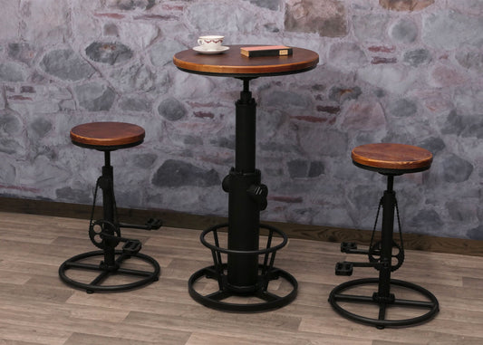 Cosmo Casa - Bartafel - Bistrotafel - In Hoogte Verstelbaar - Draaibare Voetsteun - Industrieel Massief Hout - 61 cm - Bruin