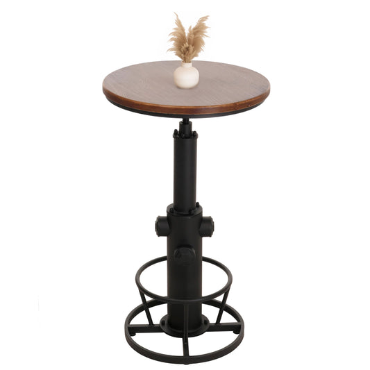 Cosmo Casa - Bartafel - Bistrotafel - In Hoogte Verstelbaar - Draaibare Voetsteun - Industrieel Massief Hout - 61 cm - Bruin