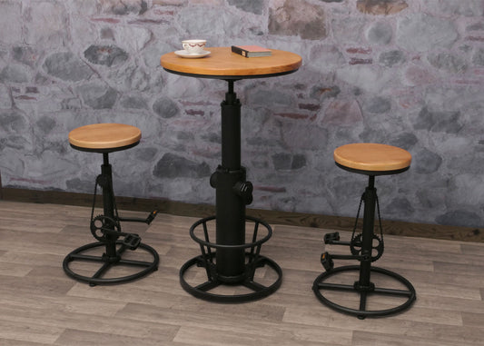 Cosmo Casa - Bartafel - Bistrotafel - In Hoogte Verstelbaar - Draaibare Voetsteun - Industrieel Massief Hout - 61 cm - Naturel