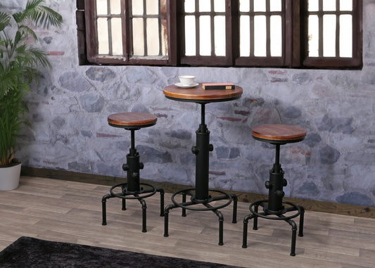 Cosmo Casa - Bartafel - Bistrotafel - In Hoogte Verstelbaar - Draaibare Voetsteun - Industrieel Ijzer & Massief Hout - 50 cm - Bruin