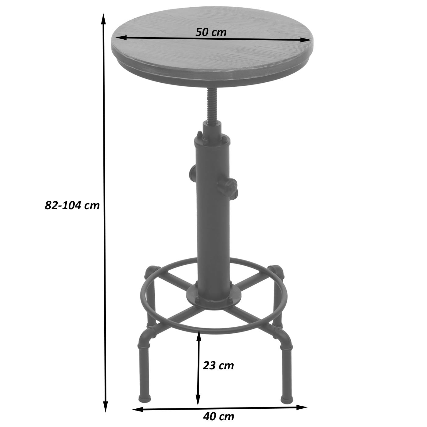 Cosmo Casa - Bartafel - Bistrotafel - In Hoogte Verstelbaar - Draaibare Voetsteun - Industrieel Ijzer & Massief Hout - 50 cm - Bruin