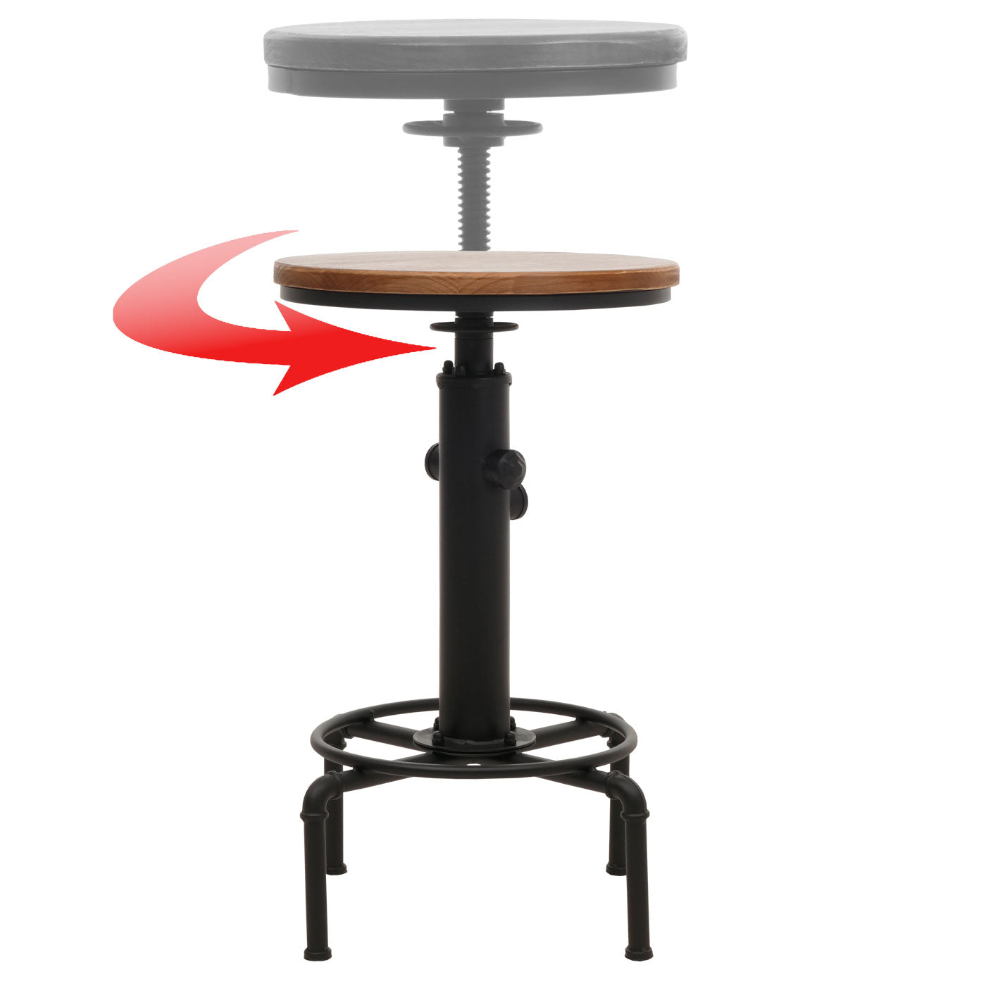 Cosmo Casa - Bartafel - Bistrotafel - In Hoogte Verstelbaar - Draaibare Voetsteun - Industrieel Ijzer & Massief Hout - 50 cm - Bruin