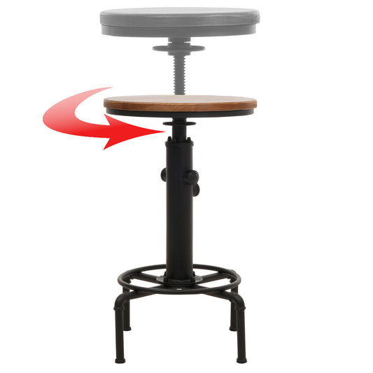 Cosmo Casa - Bartafel - Bistrotafel - In Hoogte Verstelbaar - Draaibare Voetsteun - Industrieel Ijzer & Massief Hout - 50 cm - Bruin