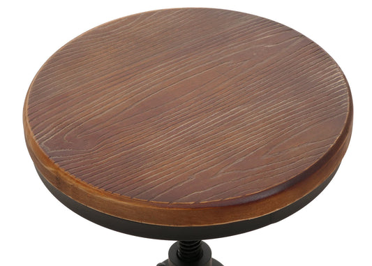Cosmo Casa - Bartafel - Bistrotafel - In Hoogte Verstelbaar - Draaibare Voetsteun - Industrieel Ijzer & Massief Hout - 50 cm - Bruin