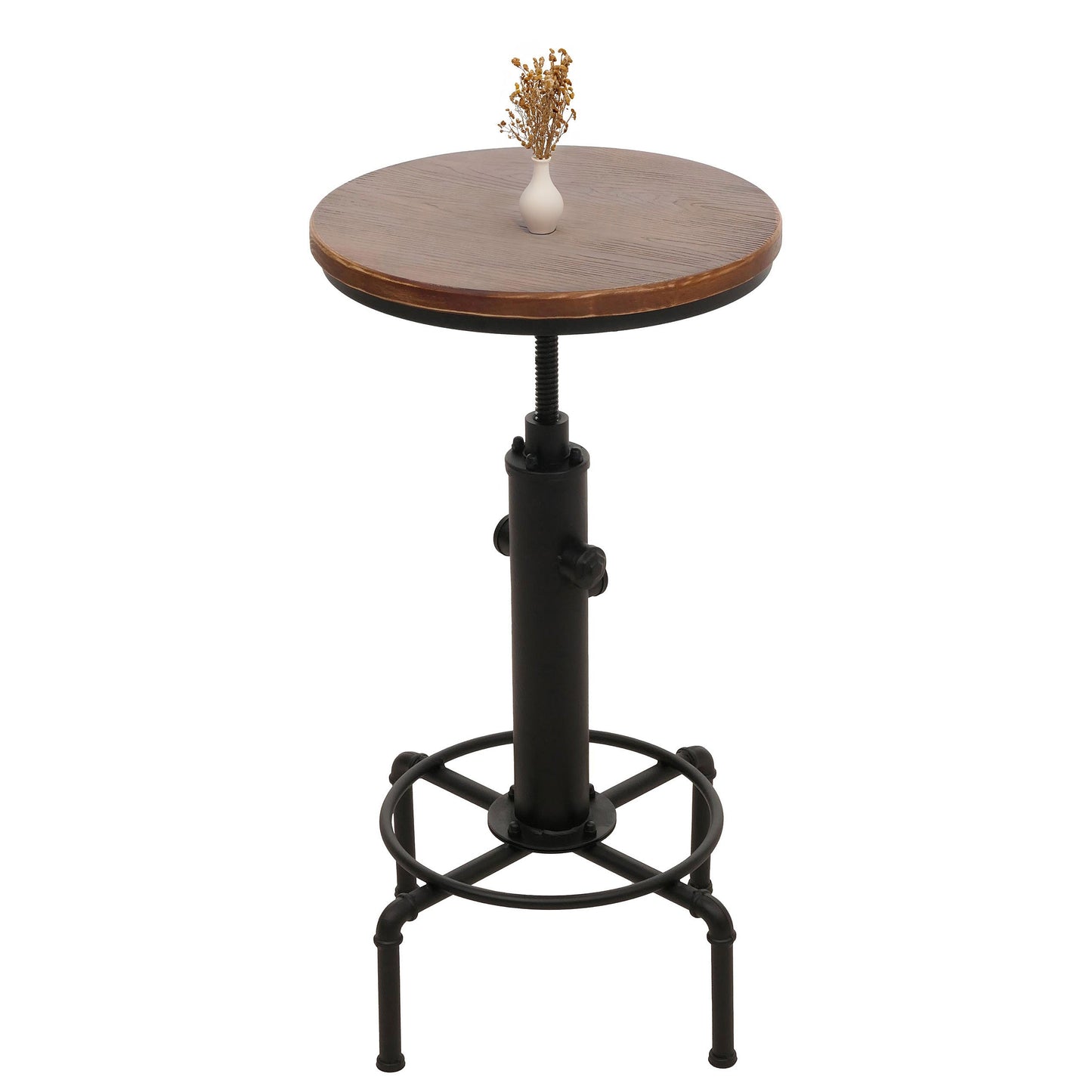 Cosmo Casa - Bartafel - Bistrotafel - In Hoogte Verstelbaar - Draaibare Voetsteun - Industrieel Ijzer & Massief Hout - 50 cm - Bruin