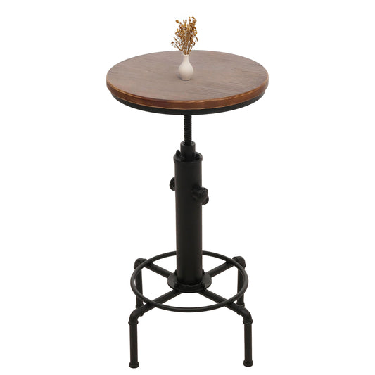 Cosmo Casa - Bartafel - Bistrotafel - In Hoogte Verstelbaar - Draaibare Voetsteun - Industrieel Ijzer & Massief Hout - 50 cm - Bruin