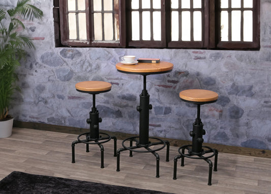 Cosmo Casa - Bartafel - Bistrotafel - In Hoogte Verstelbaar - Draaibare Voetsteun - Industrieel Ijzer & Massief Hout - 50 cm - Naturel