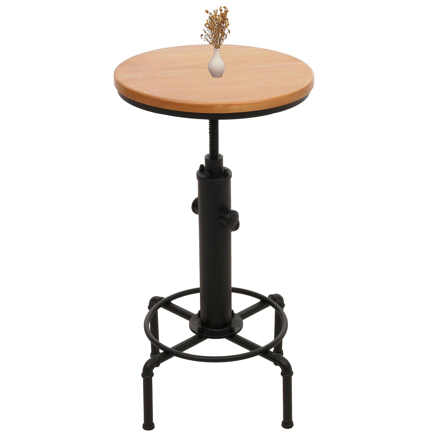 Cosmo Casa - Bartafel - Bistrotafel - In Hoogte Verstelbaar - Draaibare Voetsteun - Industrieel Ijzer & Massief Hout - 50 cm - Naturel