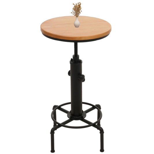 Cosmo Casa - Bartafel - Bistrotafel - In Hoogte Verstelbaar - Draaibare Voetsteun - Industrieel Ijzer & Massief Hout - 50 cm - Naturel