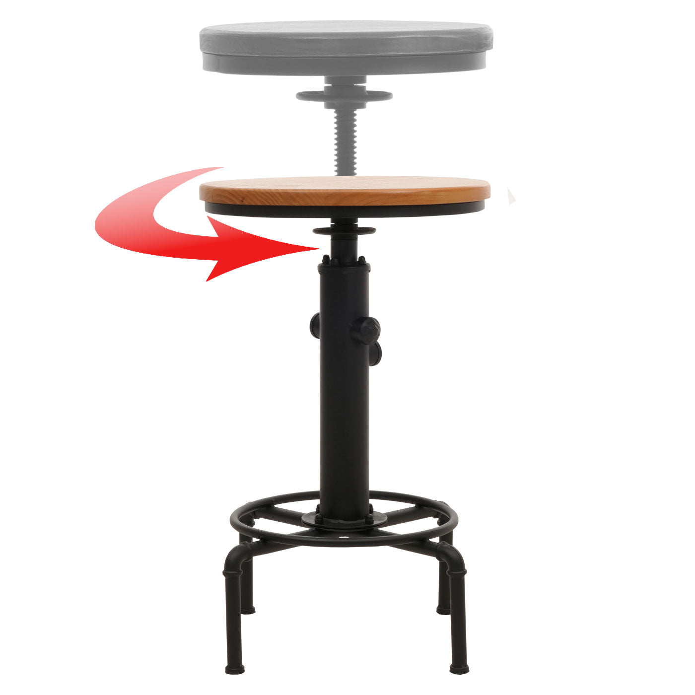 Cosmo Casa - Bartafel - Bistrotafel - In Hoogte Verstelbaar - Draaibare Voetsteun - Industrieel Ijzer & Massief Hout - 50 cm - Naturel