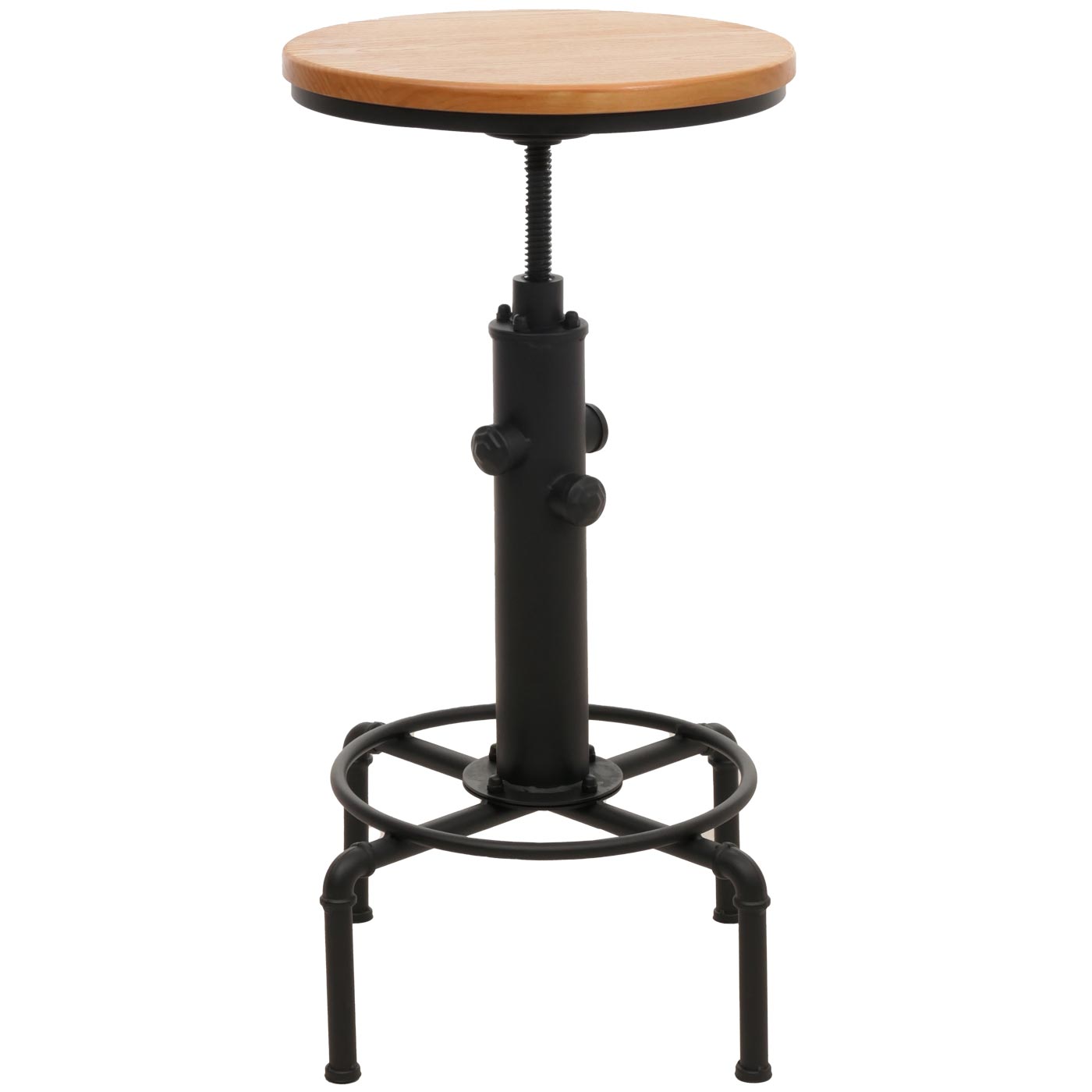 Cosmo Casa - Bartafel - Bistrotafel - In Hoogte Verstelbaar - Draaibare Voetsteun - Industrieel Ijzer & Massief Hout - 50 cm - Naturel