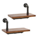Cosmo Casa - Set van 2 Wandplanken - Hangende Boekenplank - 3D Structuur - Industrieel Staal & Massief Hout - 29x45x25 cm - Bruin