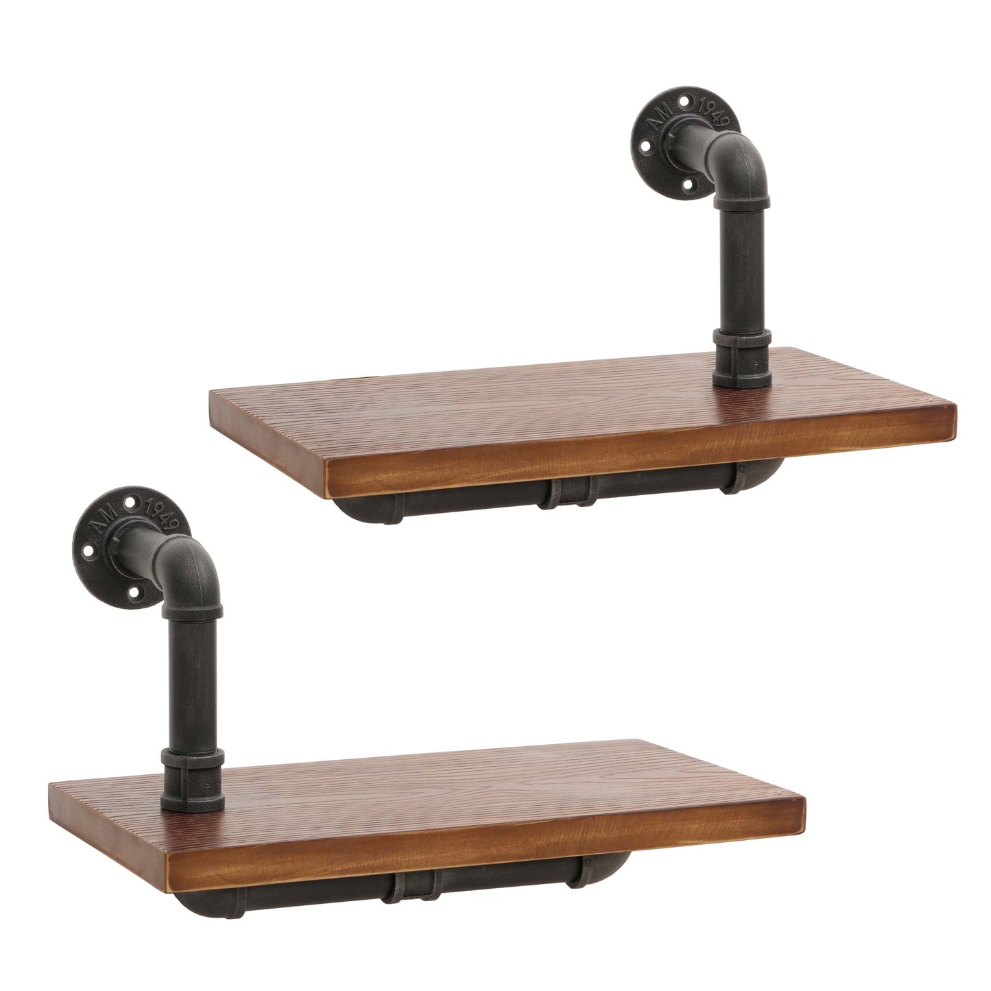 Cosmo Casa - Set van 2 Wandplanken - Hangende Boekenplank - 3D Structuur - Industrieel Staal & Massief Hout - 29x45x25 cm - Bruin