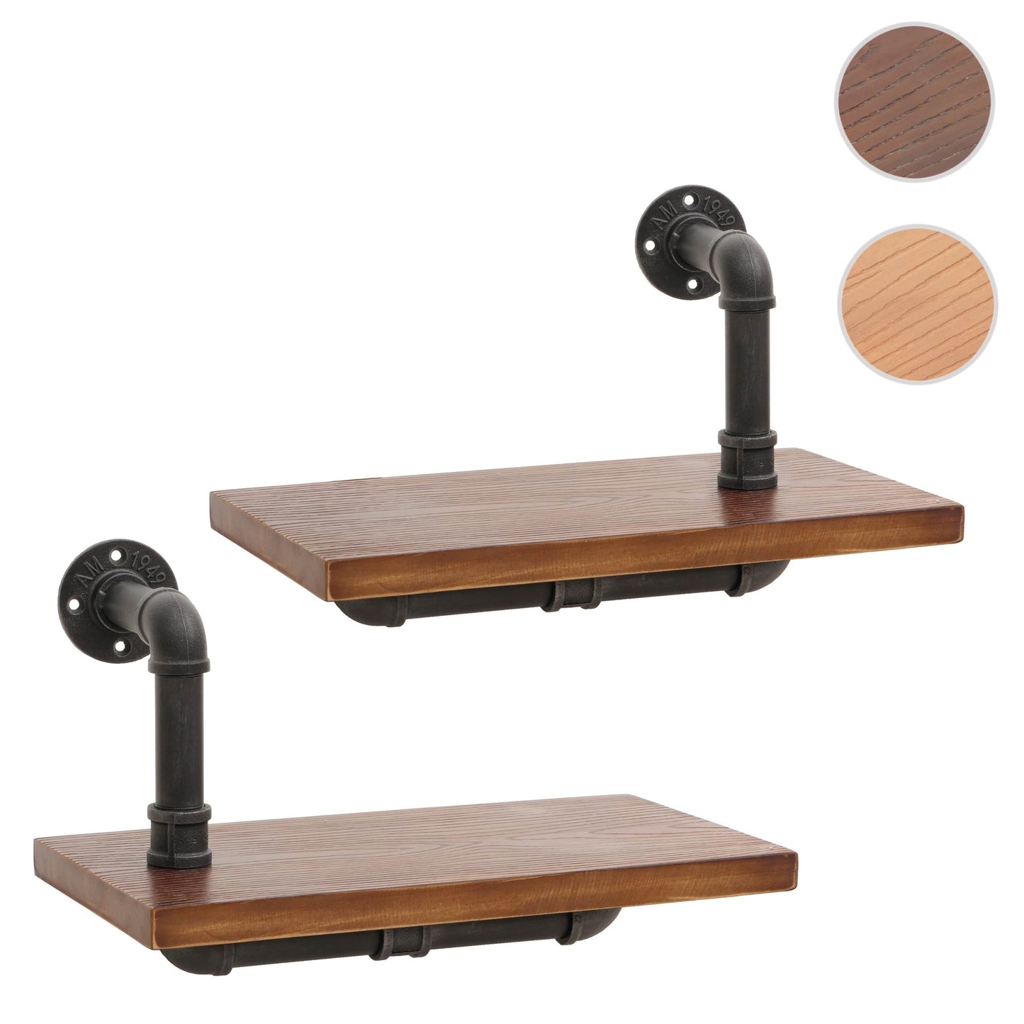 Cosmo Casa - Set van 2 Wandplanken - Hangende Boekenplank - 3D Structuur - Industrieel Staal & Massief Hout - 29x45x25 cm - Bruin