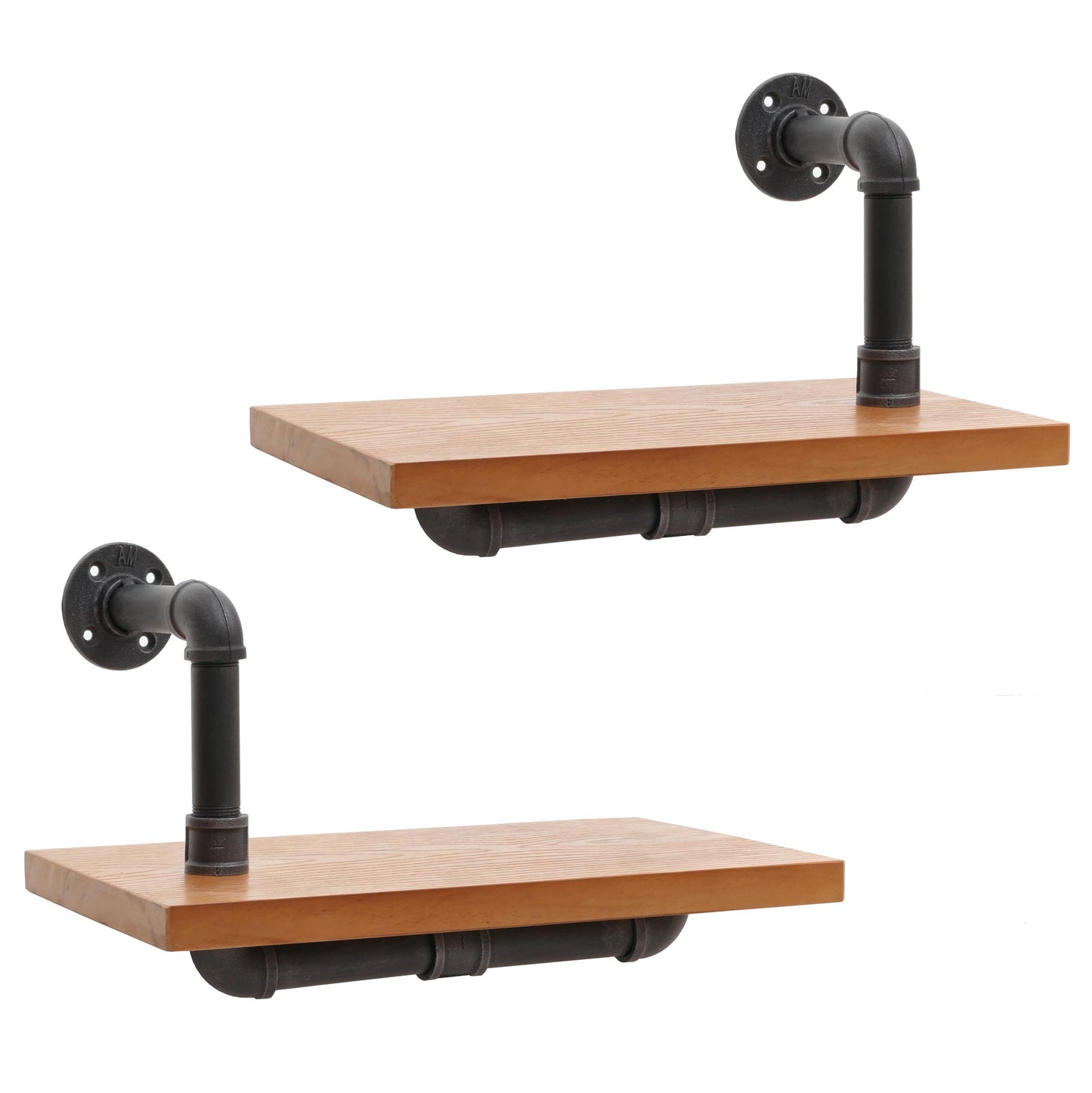 Cosmo Casa - Set van 2 Wandplanken - Hangende Boekenplank - 3D Structuur - Industrieel Staal & Massief Hout - 29x45x25 cm - Naturel