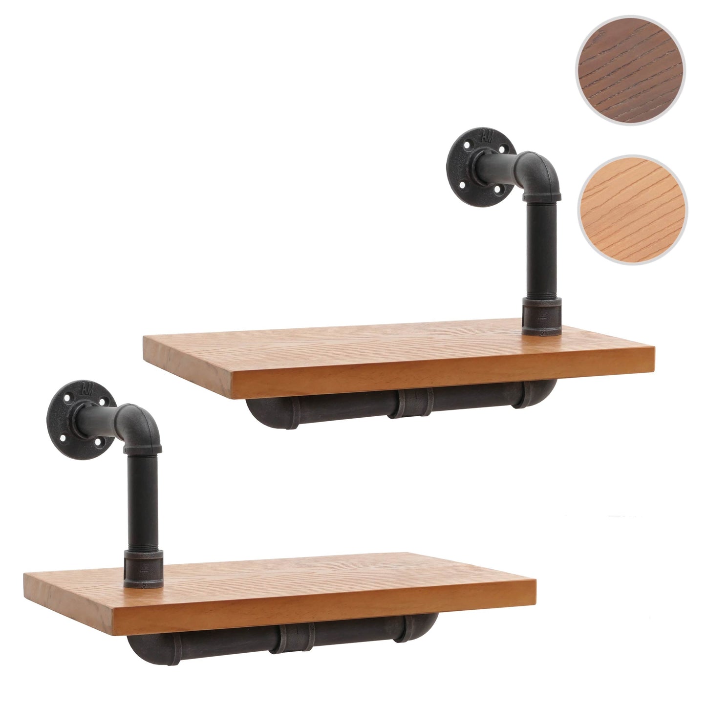 Cosmo Casa - Set van 2 Wandplanken - Hangende Boekenplank - 3D Structuur - Industrieel Staal & Massief Hout - 29x45x25 cm - Naturel