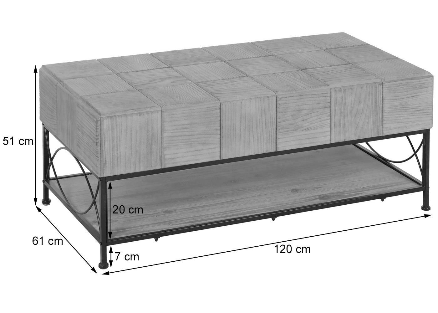 Cosmo Casa - Salontafel - Woonkamer Bijzettafel - Massieve MDF Houten Plank - 51x120x61 cm