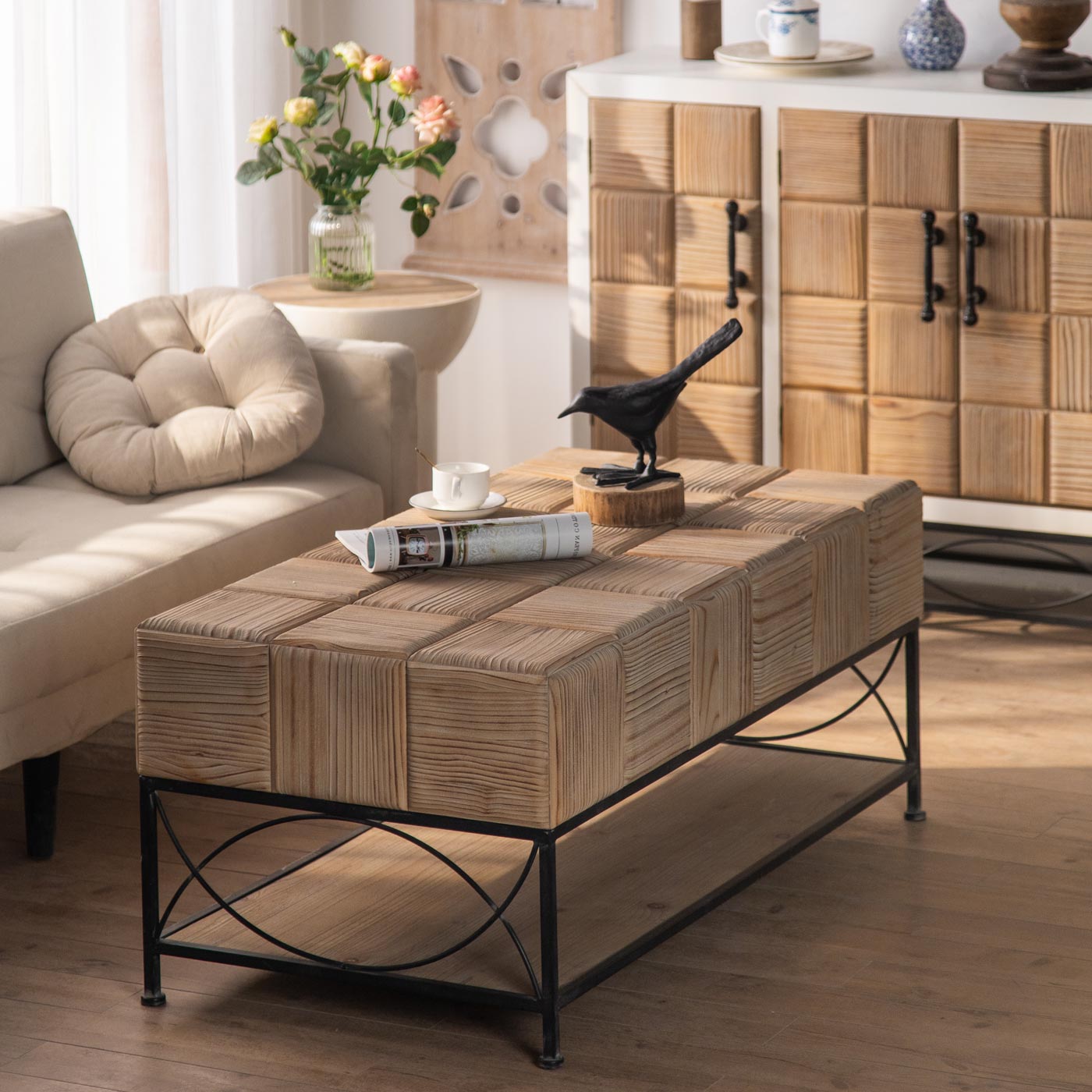 Cosmo Casa - Salontafel - Woonkamer Bijzettafel - Massieve MDF Houten Plank - 51x120x61 cm