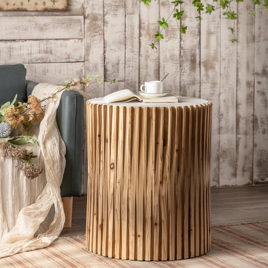 Cosmo Casa - Bijzettafel - Lounge en Salon Gebruik - Dennenhout - Natuurlijk Wit