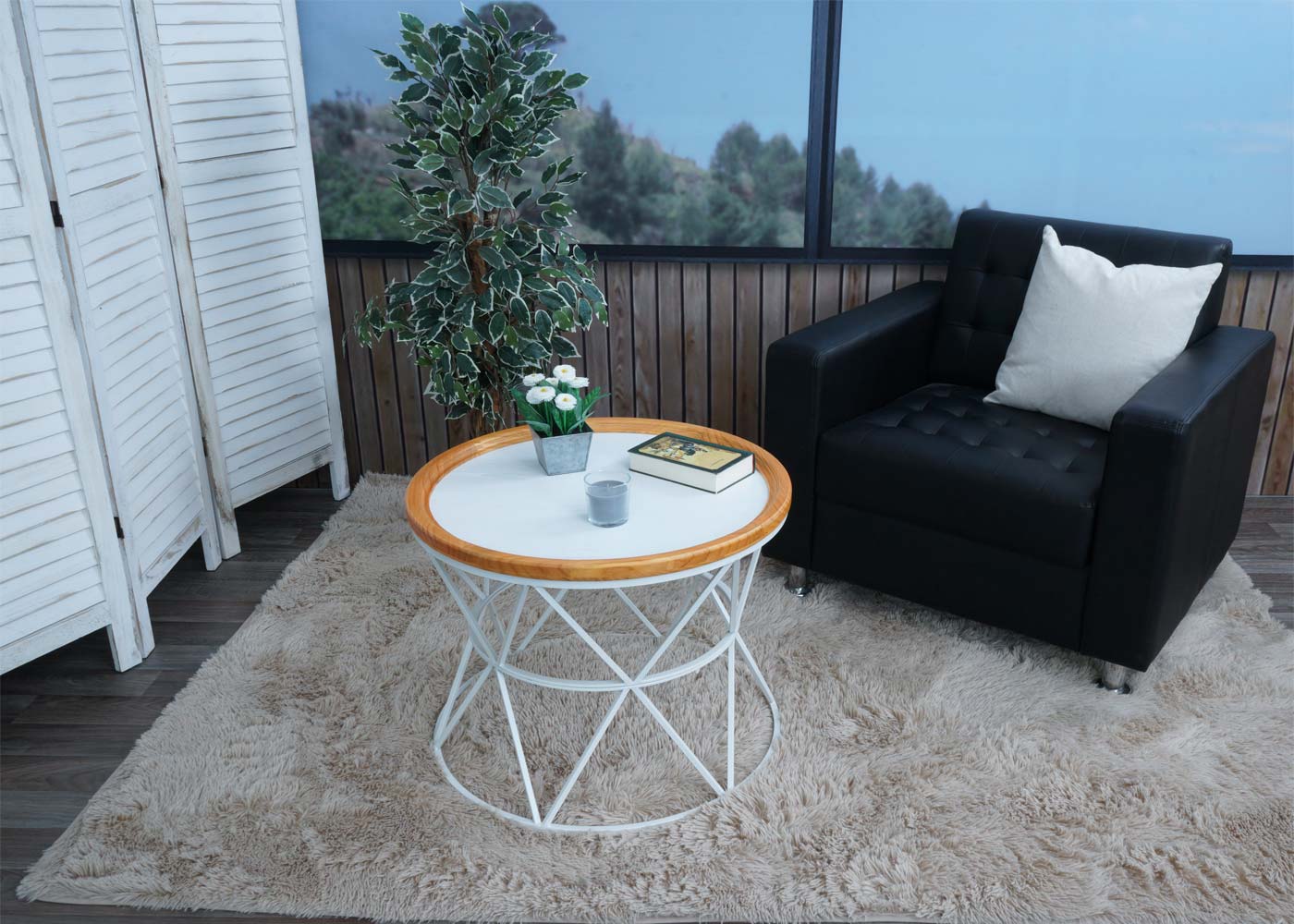 Cosmo Casa - Salontafel - Bijzettafel - Loungetafel - Woonkamertafel - Metaal Frame - Hout - 66cm - Wit