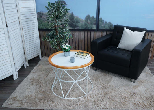 Cosmo Casa - Salontafel - Bijzettafel - Loungetafel - Woonkamertafel - Metaal Frame - Hout - 66cm - Wit