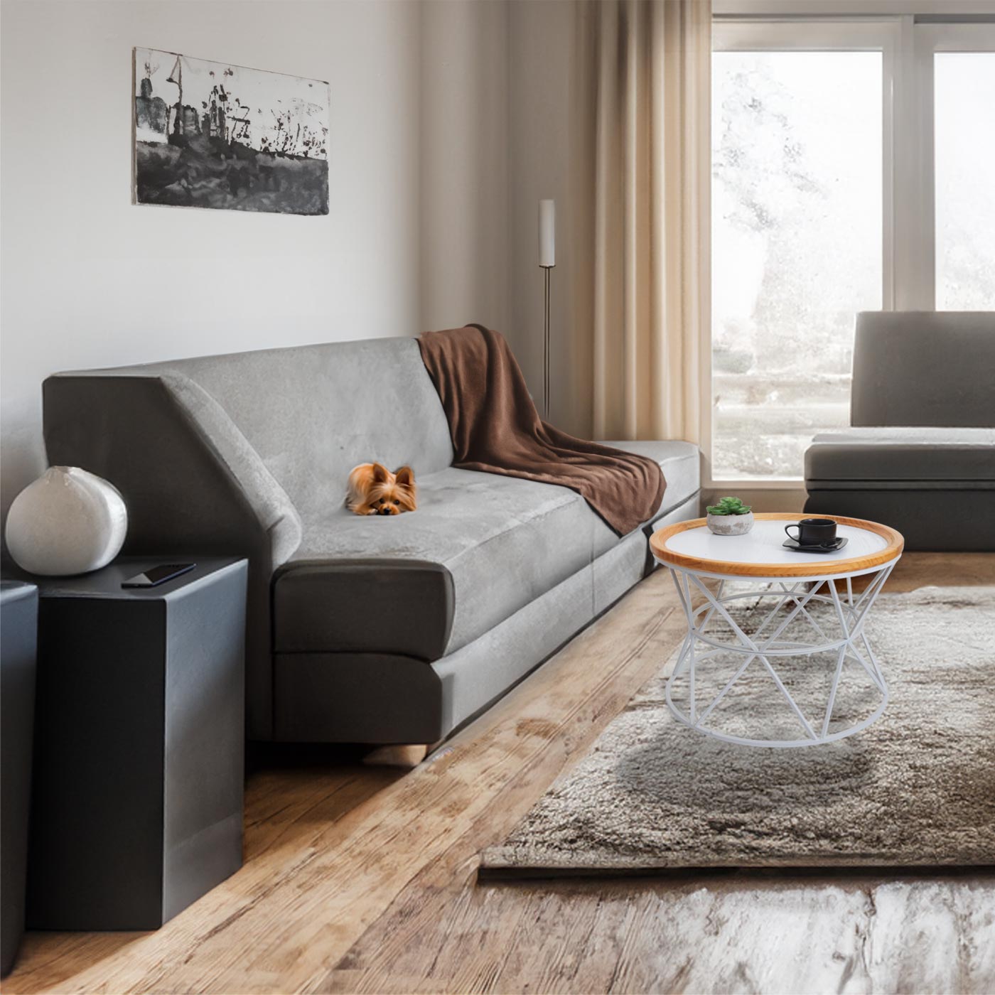 Cosmo Casa - Salontafel - Bijzettafel - Loungetafel - Woonkamertafel - Metaal Frame - Hout - 66cm - Wit