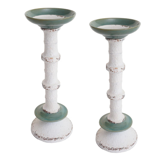 Cosmo Casa - Set van 2 Kandelaars - Kandelaar Kaarsenzuil - Shabby Look - Vintage Metaal Keramiek - Hoogte 36cm