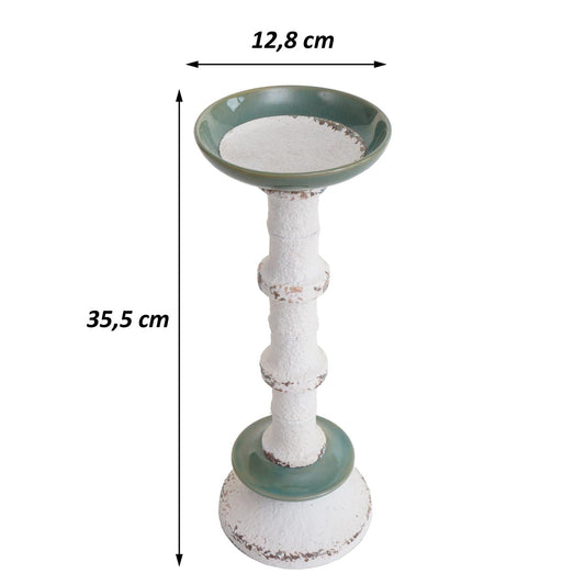 Cosmo Casa - Set van 2 Kandelaars - Kandelaar Kaarsenzuil - Shabby Look - Vintage Metaal Keramiek - Hoogte 36cm