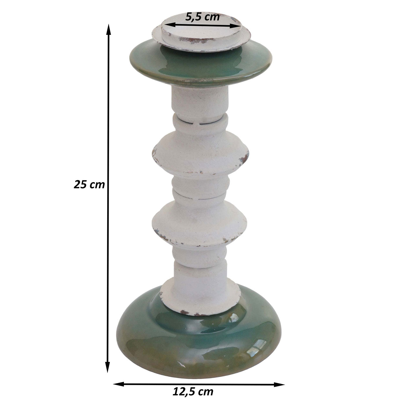 Cosmo Casa - Set van 2 Kandelaars - Kandelaar Kaarsenzuil - Shabby Look - Vintage Metaal Keramiek - Hoogte 25cm