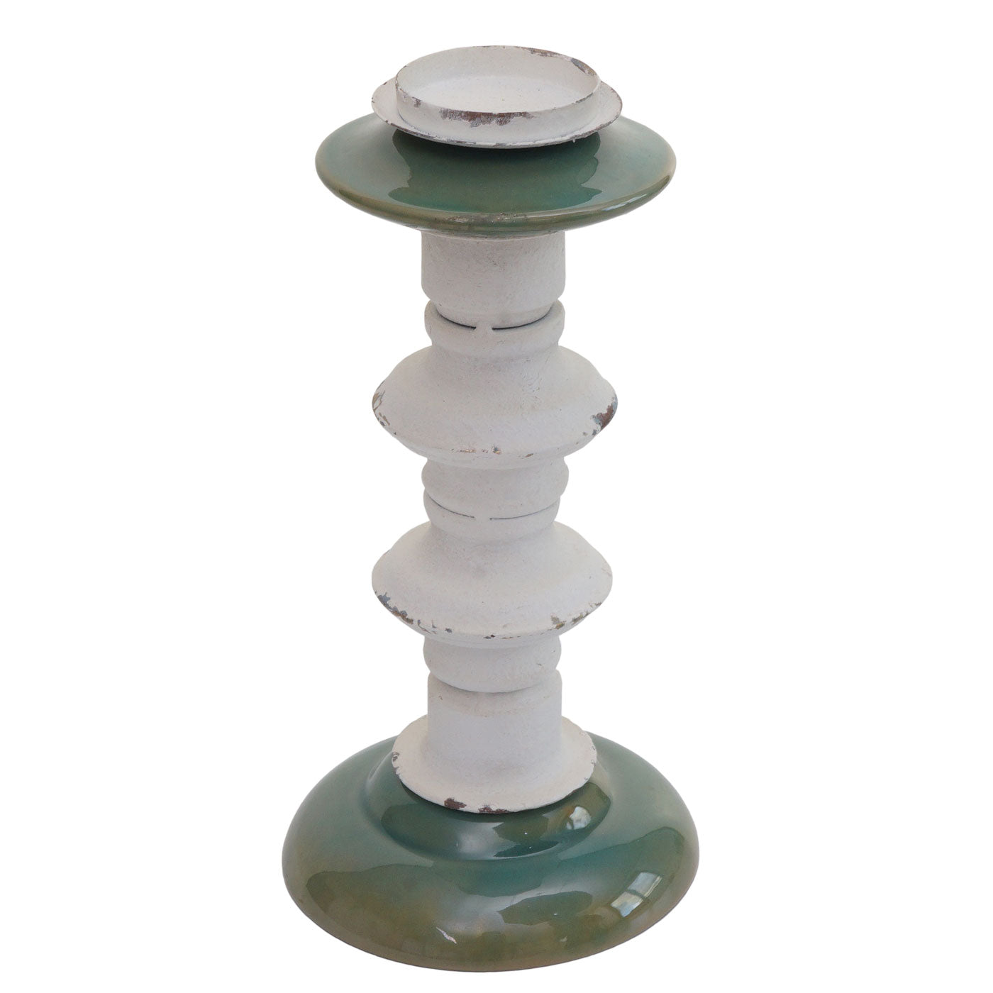 Cosmo Casa - Set van 2 Kandelaars - Kandelaar Kaarsenzuil - Shabby Look - Vintage Metaal Keramiek - Hoogte 25cm