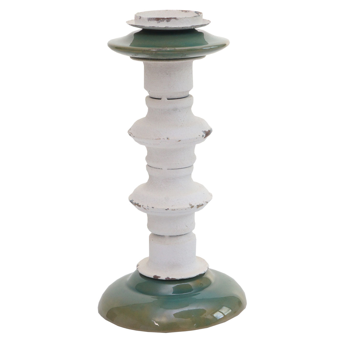 Cosmo Casa - Set van 2 Kandelaars - Kandelaar Kaarsenzuil - Shabby Look - Vintage Metaal Keramiek - Hoogte 25cm