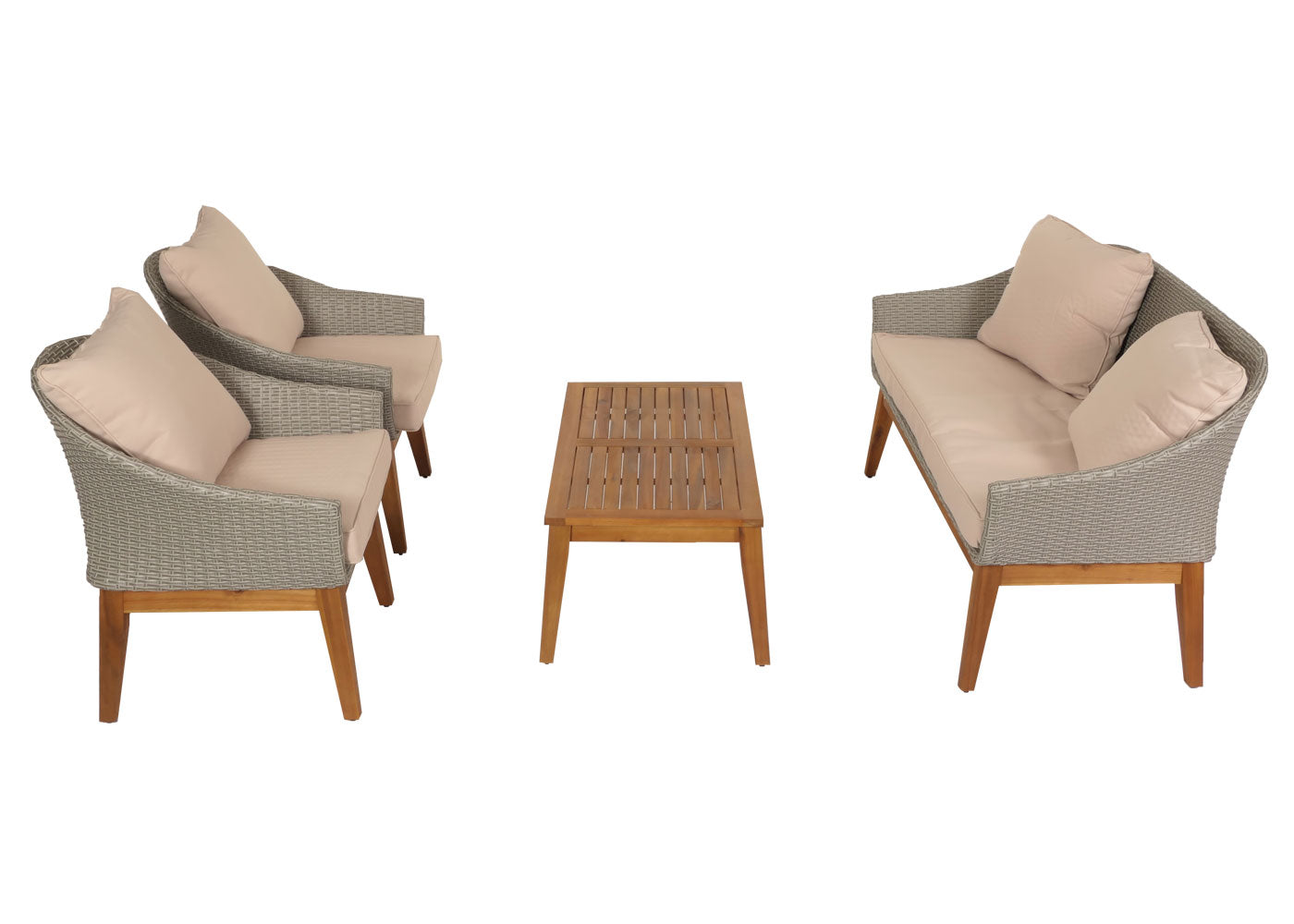 Cosmo Casa - Tuinloungeset - Bank Zitgroep - Polyrotan en Acaciahout - Grijs - Beige Kussens