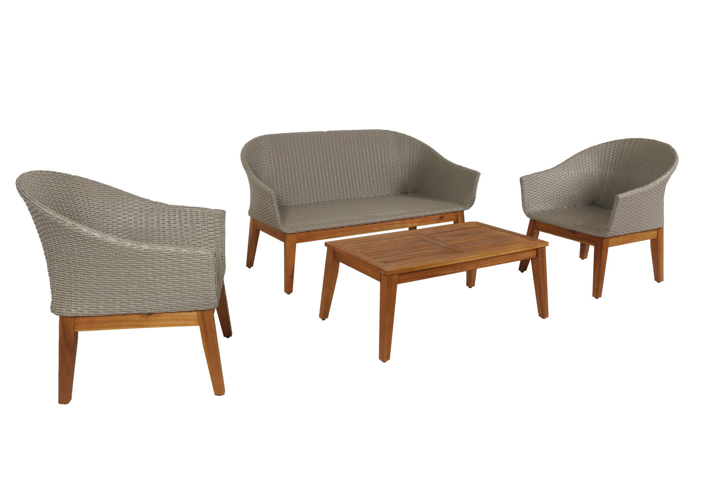 Cosmo Casa - Tuinloungeset - Bank Zitgroep - Polyrotan en Acaciahout - Grijs - Beige Kussens