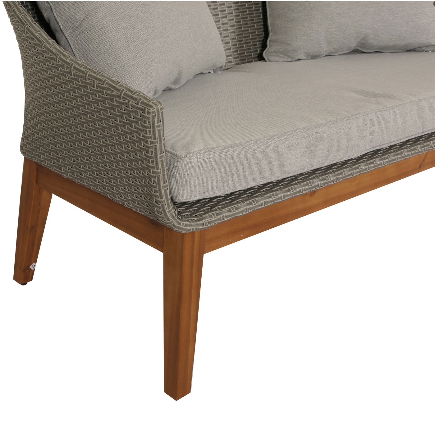 Cosmo Casa - Tuinloungeset - Bank Zitgroep - Polyrotan en Acaciahout - Grijs - Lichtgrijze Kussens