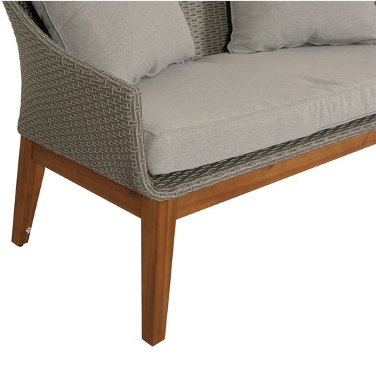 Cosmo Casa - Tuinloungeset - Bank Zitgroep - Polyrotan en Acaciahout - Grijs - Lichtgrijze Kussens