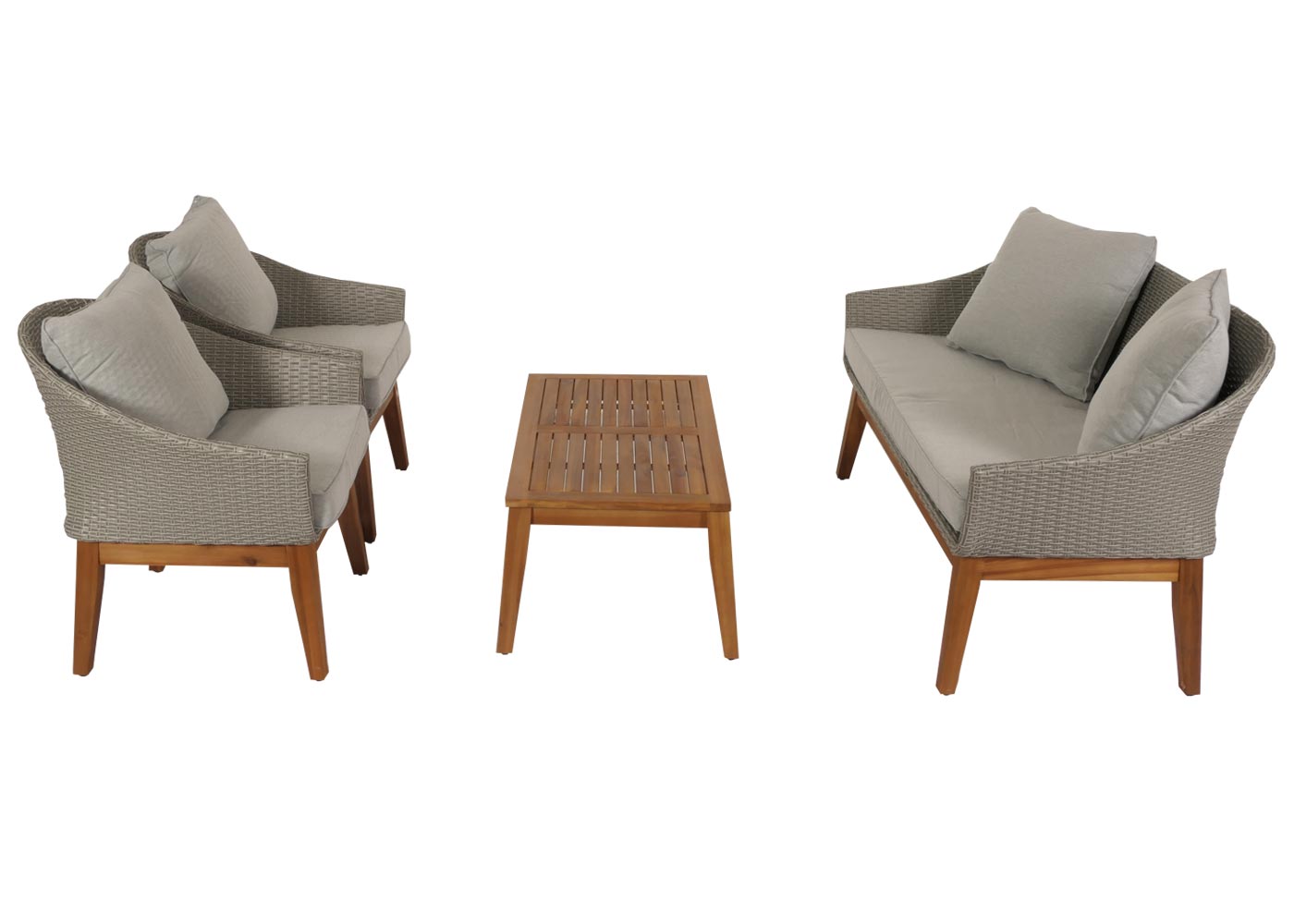 Cosmo Casa - Tuinloungeset - Bank Zitgroep - Polyrotan en Acaciahout - Grijs - Lichtgrijze Kussens