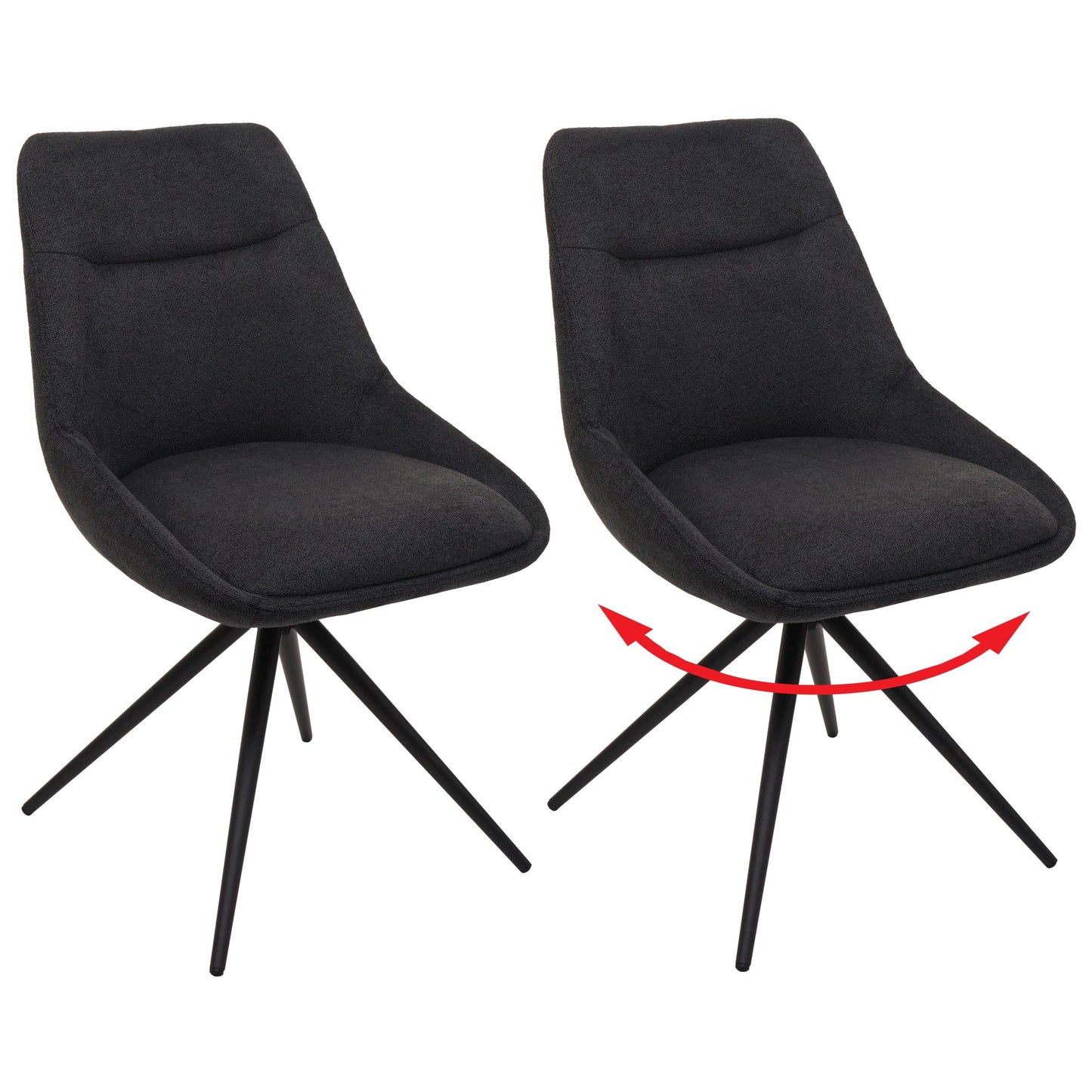 Cosmo Casa - Set van 2 Eetkamerstoelen - Keukenstoel - Draaibaar met Automatische Positionering - Textiel - Antraciet