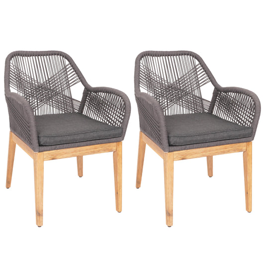 Cosmo Casa - Set van 2 Buitenfauteuils - Weerbestendig Touwgaas - Acaciahout - Grijze Kussens - Antraciet