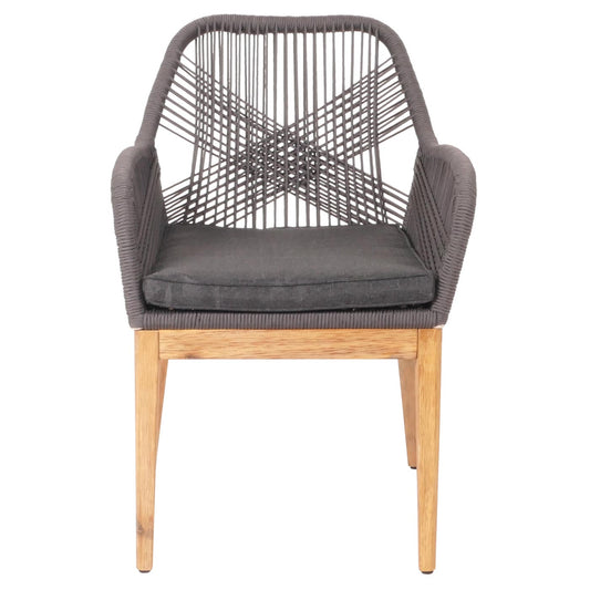 Cosmo Casa - Buitenfauteuil - Weerbestendig Touwgaas - Acaciahout - Grijs Kussen - Antraciet