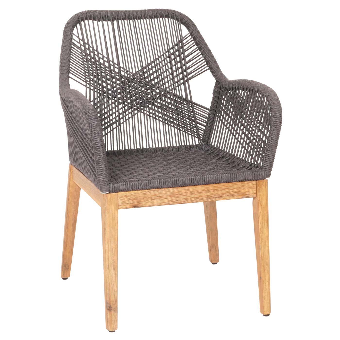 Cosmo Casa - Buitenfauteuil - Weerbestendig Touwgaas - Acaciahout - Grijs Kussen - Antraciet