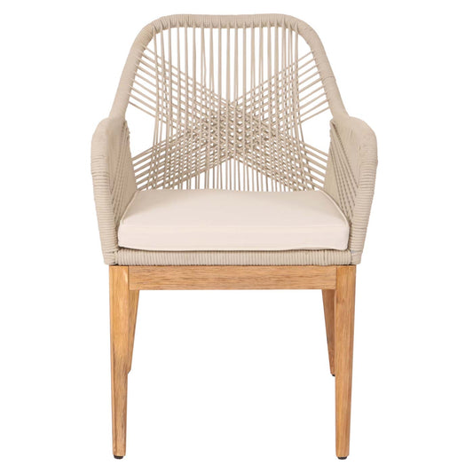 Cosmo Casa - Buitenfauteuil - Weerbestendig Touwgaas - Acaciahout - Beige Kussen - Crèmewit