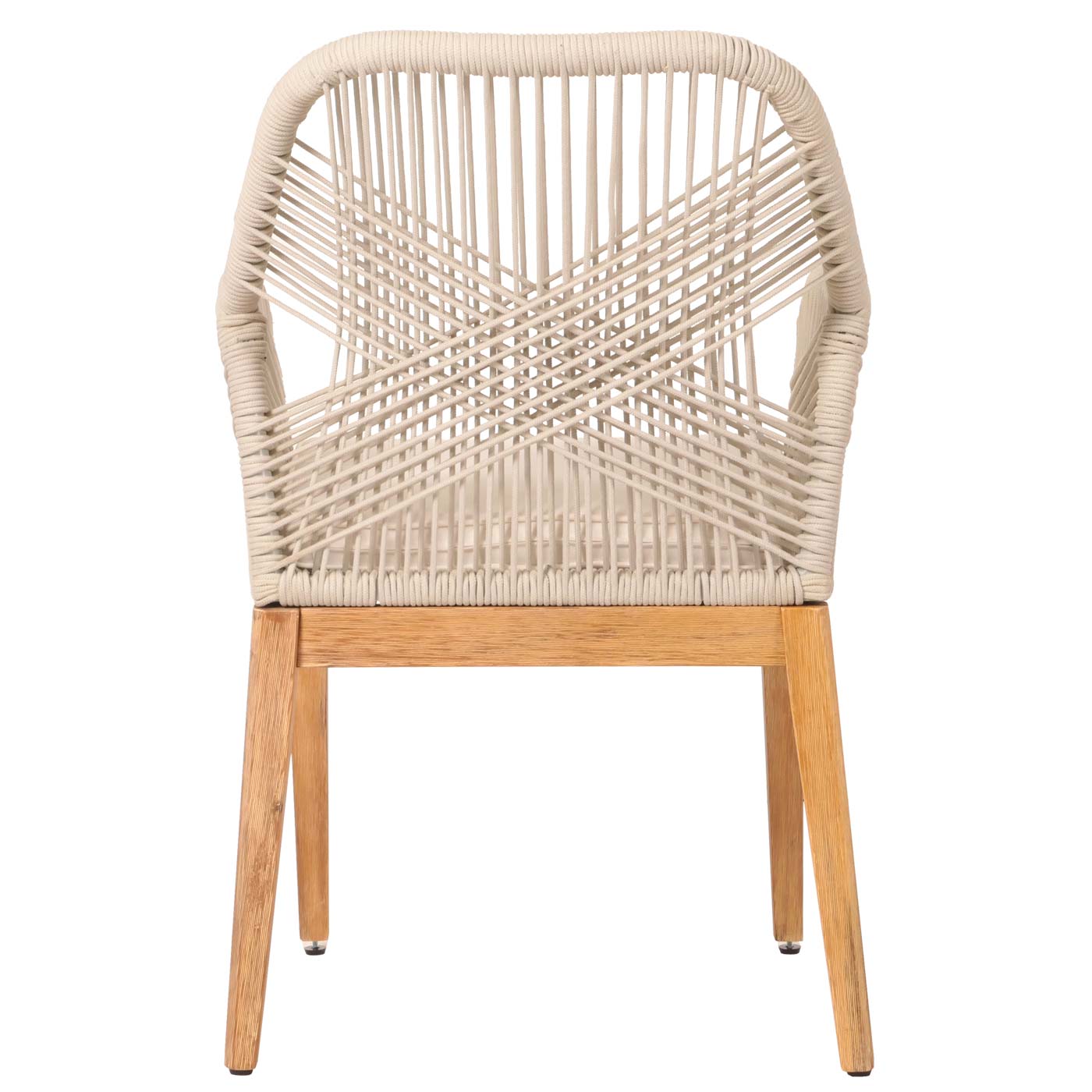 Cosmo Casa - Buitenfauteuil - Weerbestendig Touwgaas - Acaciahout - Beige Kussen - Crèmewit