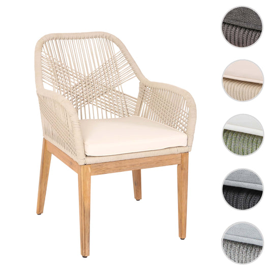 Cosmo Casa - Buitenfauteuil - Weerbestendig Touwgaas - Acaciahout - Beige Kussen - Crèmewit